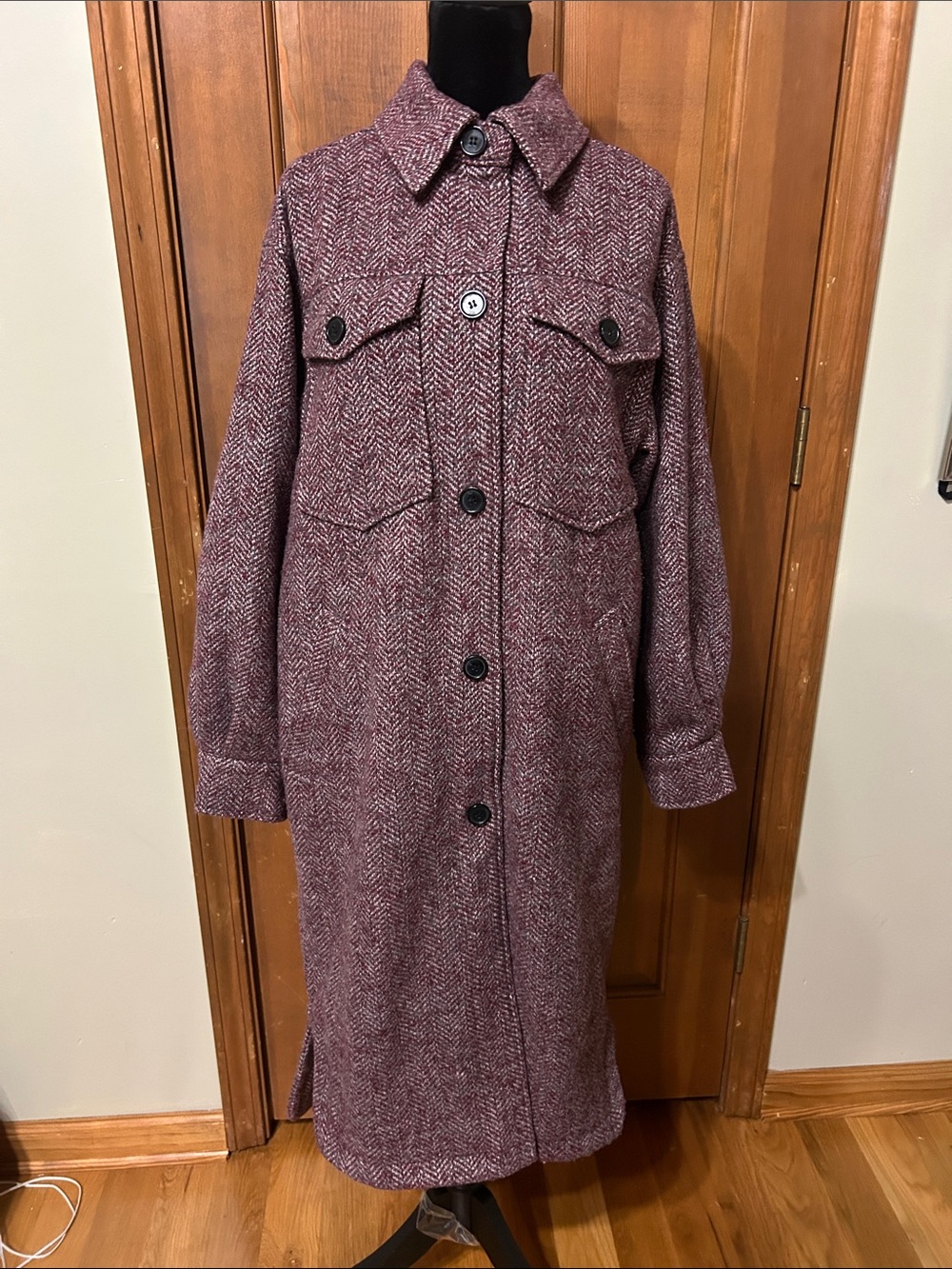 Treasure & Bond Herringbone Longline Shacket Coat Small